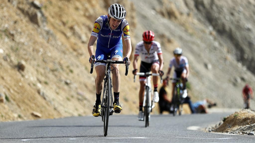 Dan Martin of Ireland and QuickStep Floors climbs the Col d’Izoard on stage eighteen of the 2017 Tour de France. Photograph: Bryn Lennon/Getty Images