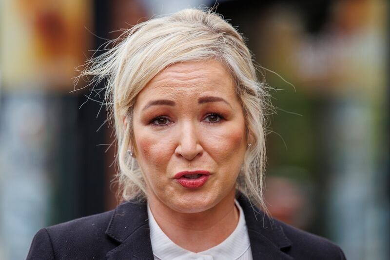 First Minister Michelle O'Neill speaks to the media outside the Sinn Féin offices in Belfast following the publication of the new joint framework on Friday. Photograph: Liam McBurney/PA Wire