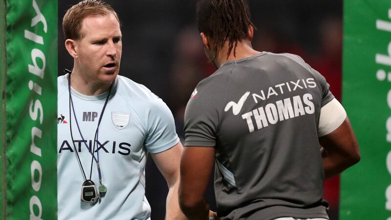 Racing 92 coach Mike Prendergast and Teddy Thomas during the Heineken Champions Cup Round 5 game against Munster  at La Défense Arena in Paris on Sunday.  Photograph: Billy Stickland/Inpho