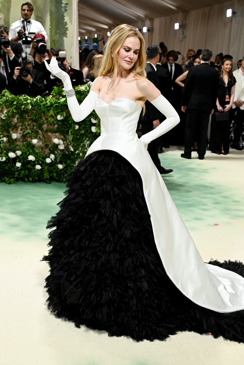 Nicole Kidman wore a remade Balenciaga dress from the 1950s. Photograph: Gilbert Flores/Variety via Getty Images