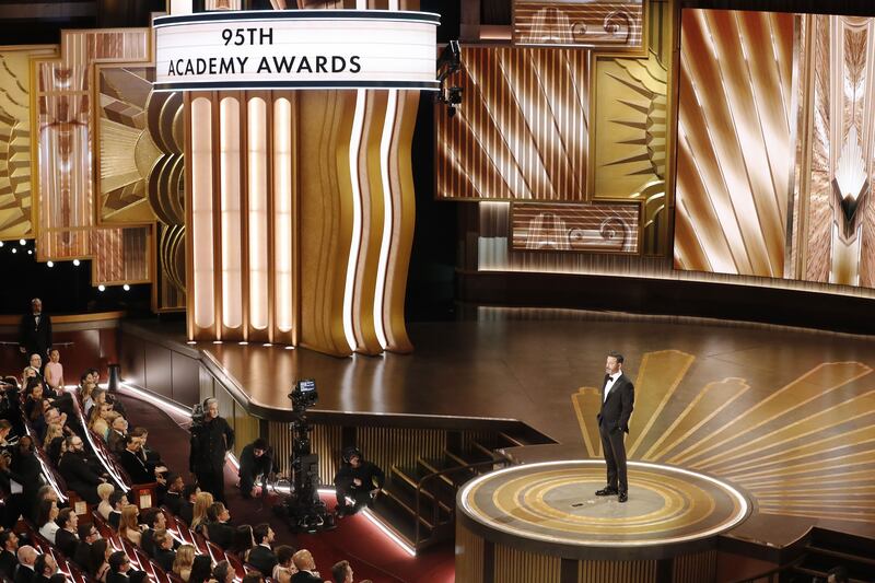Host Jimmy Kimmel during the 95th annual Academy Awards at the Dolby Theatre in Hollywood. Photograph: Etienne Laurent/EPA