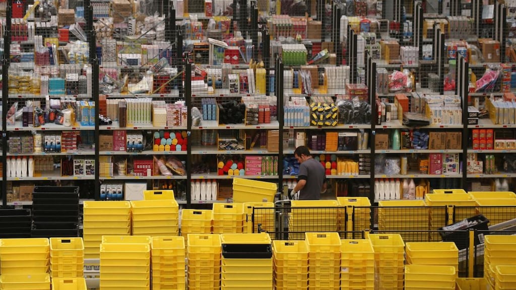 Brexit bill: something that costs €50 to buy and have sent from an Amazon warehouse today could jump to more than €65 once third-country charges are totted up. Photograph: Oli Scarff/Getty