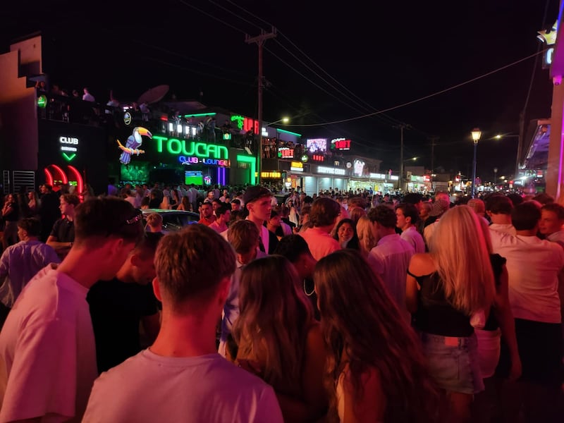 'They deserve to have a holiday. They deserve freedoms': Students let their hair down on the Laganas strip. Photograph: Niamh Browne