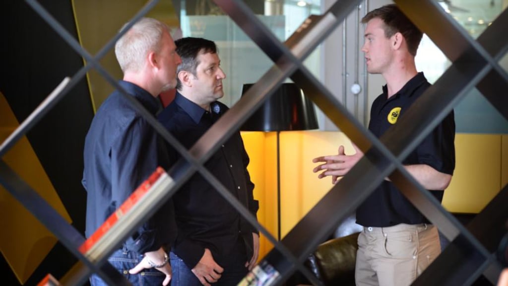 Left to right: Karl Aherne, director of Wayra Ireland, Liam Casey, founder CEO of PCH International and Richard Whelan, CEO of Popdeem Photograph: Dara Mac Donaill