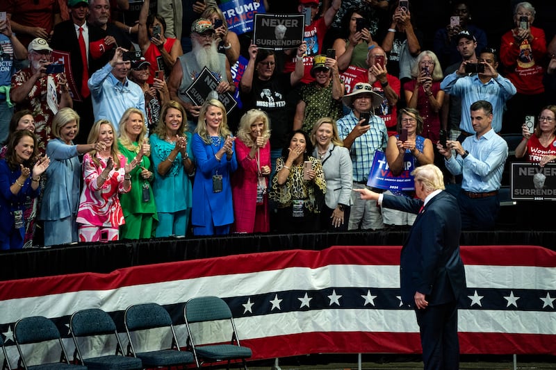 Members of the Word of Faith Fellowship church at a Donald Trump rally in Michigan in July. Photograph: Haiyun Jiang/The New York Times