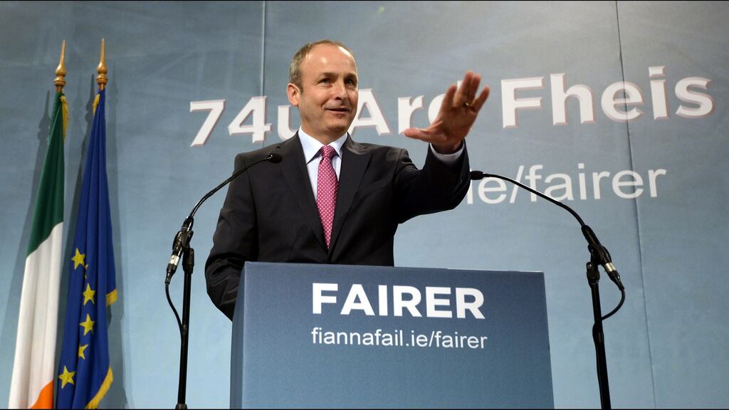 Fianna Fáil leader Micheál Martin during his opening speech at the 74th Fianna Fáil ardfheis at the RDS Dublin. Photograph: Brenda Fitzsimons/The Irish Times