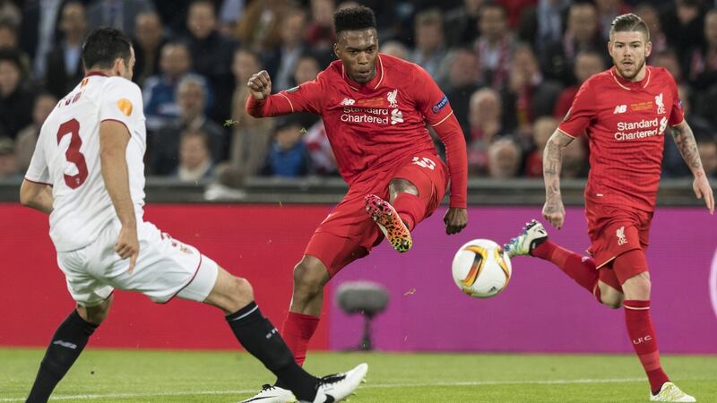 Liverpool’s Daniel Sturridge  scores the opening goal in the Europa League Final against Sevilla at     St Jakob Park  in Basel, Switzerland. Photograph: Laurent Gillieron/EPA