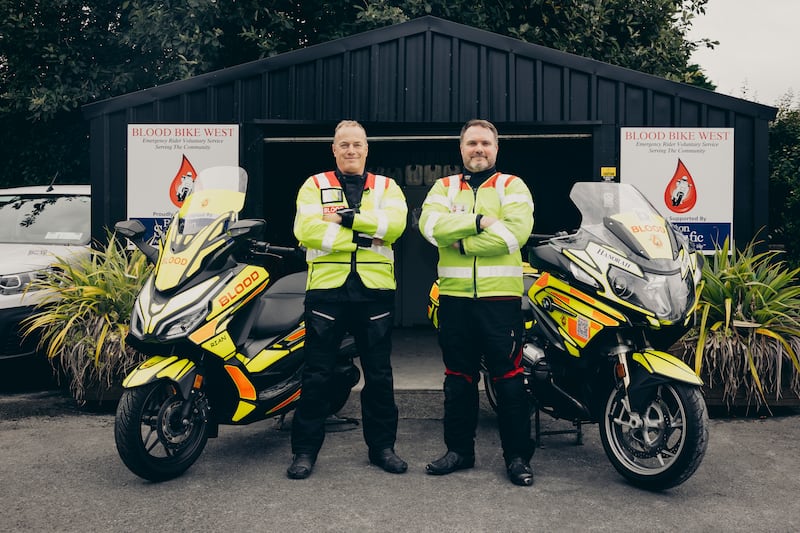 Craig Jones and Noel Boyhan from Blood Bike West, whose volunteer riders help deliver life-saving medical consignments when every minute matters
