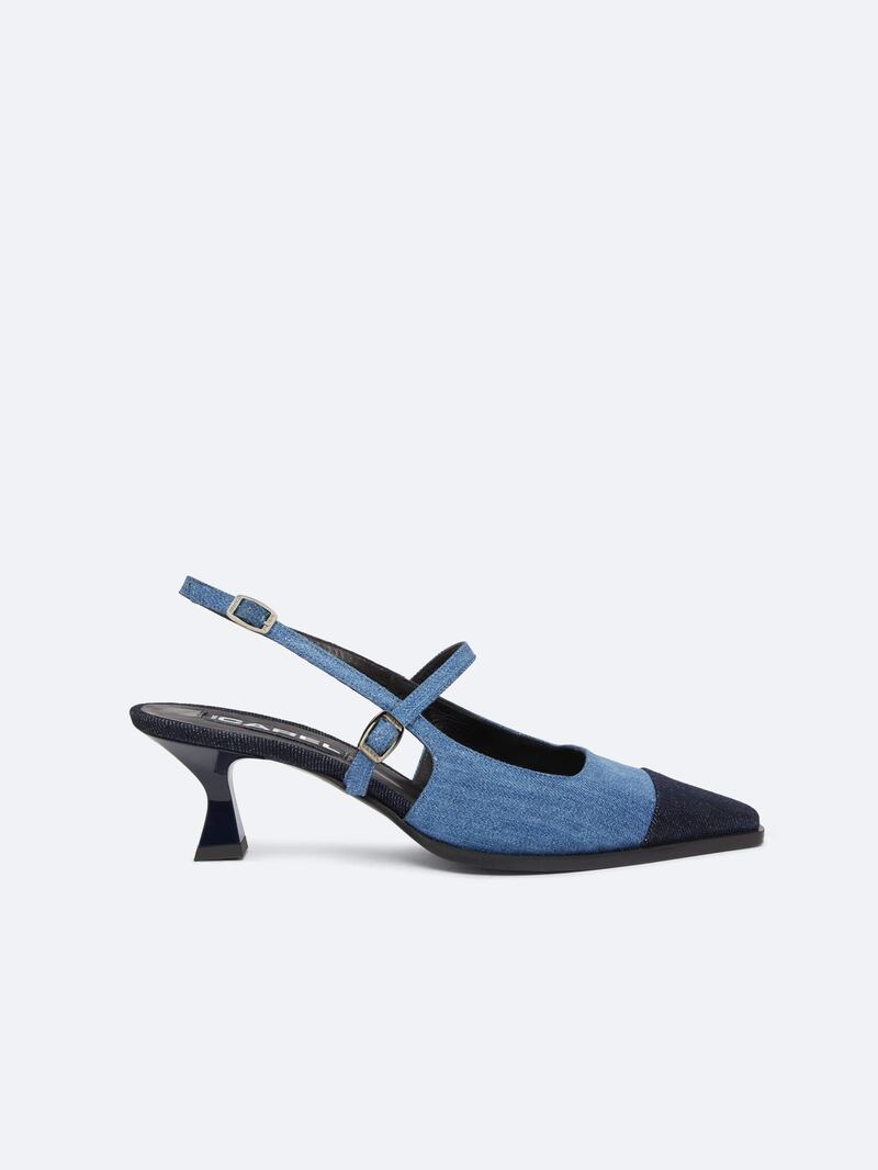 Denim kitten heels, €395, Carel