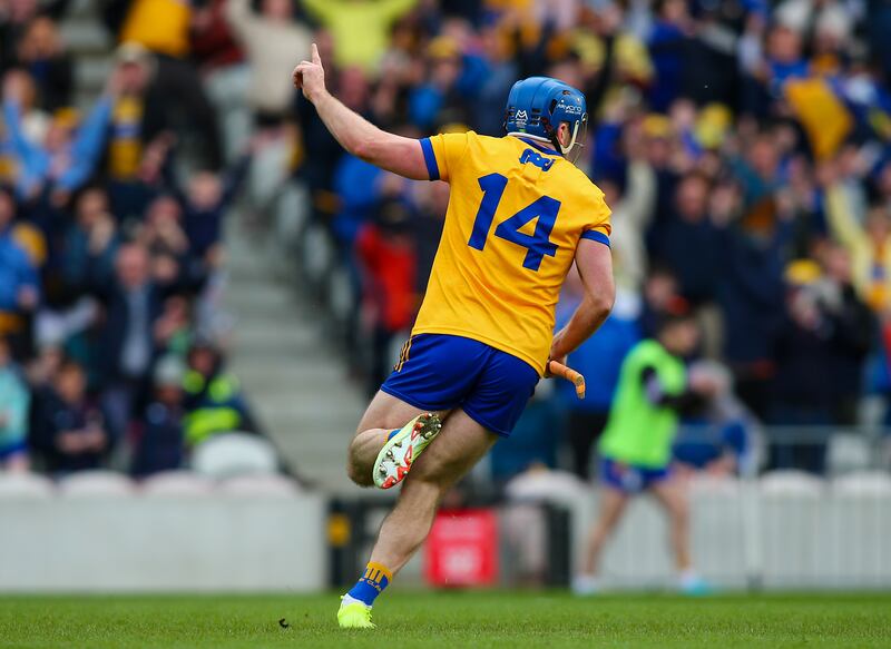 Clare’s Shane O’Donnell celebrates scoring against Cork during the victory at SuperValu Páirc Uí Chaoimh when himself and Mark Rodgers caused major problems for Cork. Photograph: Ken Sutton/Inpho
