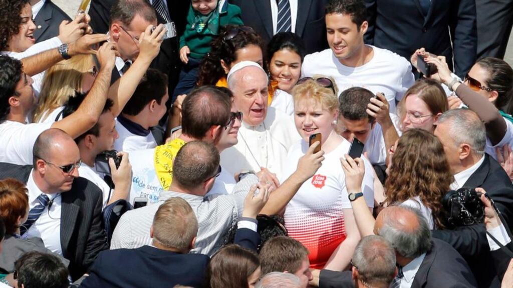 Pope Francis in the crowd after leading the Palm Sunday mass at Saint Peter’s Square in the Vatican today. Photograph: Giampiero Sposito/Reuters