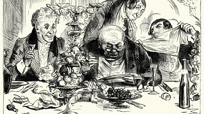 Vintage engraving of a scene from the Charles Dickens’s novel ‘Sketches by Boz’. Tureens of soup are emptied with awful rapidity. Image: iStockphoto/Getty Images