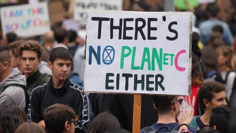 School students and activists take part in the Global Strike for Climate rally in Milan on Friday. Photograph: Nicola Marfisi/EPA