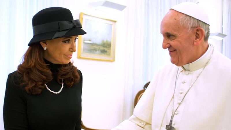 Pope Francis welcoming Argentine president Cristina  Kirchner on March 18th, 2013 at the Vatican. Photograph: Getty