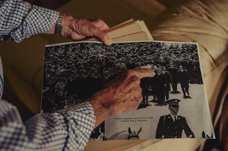 Paul Landis shows where he was on the day of US president John F Kennedy's funeral. Photograph: Amir Hamja/New York Times