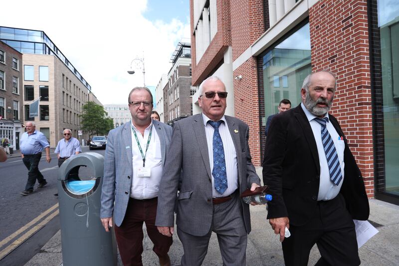 Independent TDs Michael Collins, Mattie McGrath and Danny Healy-Rae leaving AIB Headquarters on Molesworth Street, Dublin, on Friday. Photograph: Conor Ó Mearáin/Collins Photos 