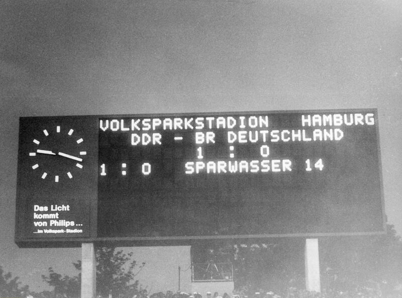 1974 World Cup in Germany, first round, Hamburg - the scoreboard with the final result. Photograph: Herbert Kronfeld/ullstein bild via Getty Images