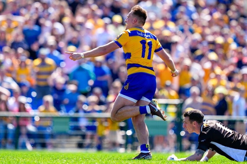 Enda Smith scores a goal for Roscommon. Photograph: James Lawlor/Inpho