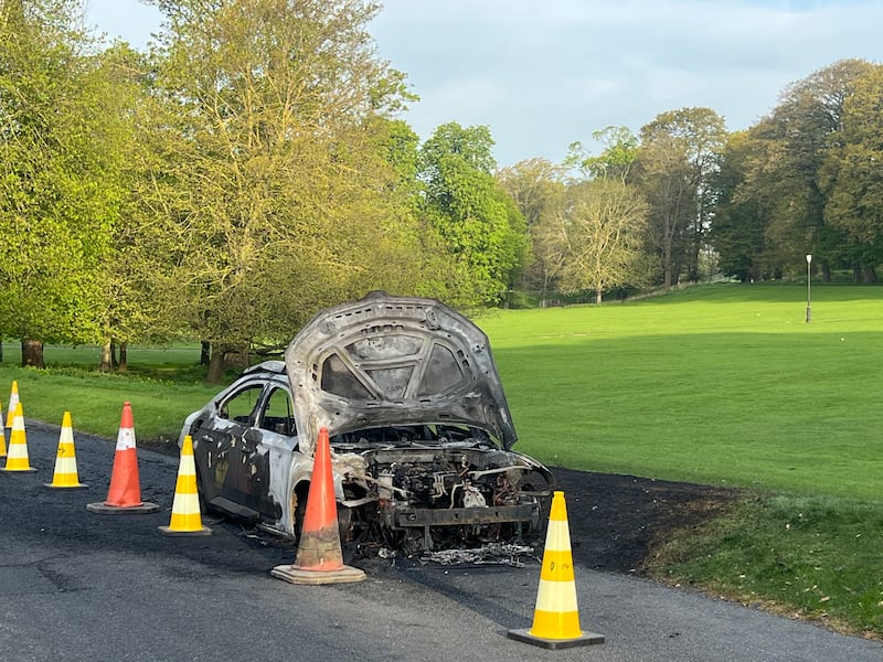 A burnt-out car on Acres Road in the Phoenix Park earlier this year. Photograph: Olivia Kelly