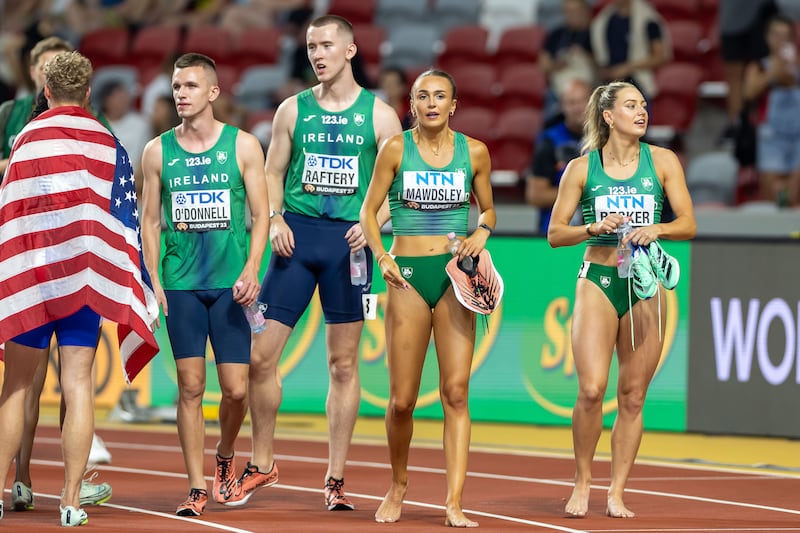 Ireland’s Mixed 4x400m relay team of Jack Raftery, Chris O’Donnell, Sophie Becker and Sharlene Mawdsley. Photograph: Morgan Treacy/Inpho