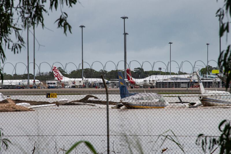 A flooded area at Cairns Airport after flash floods swamped northeastern Australia. Photograph: BRIAN CASSEY/AFP via Getty Images