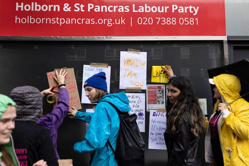 Green Party activists outside the Holborn and St Pancras Labour Party office earlier this year. Photograph: Dan Kitwood/Getty Images