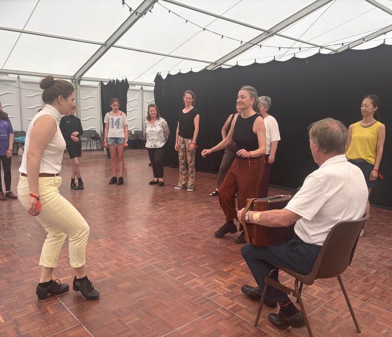 Sean-nós students practise their steps under the guidance of tutor Mick Mulkerrin.