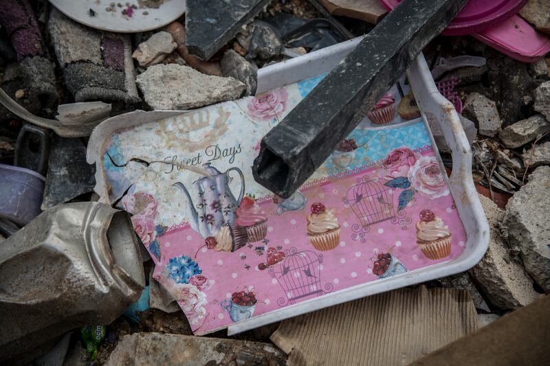 Sally Hayden Baalbek story A tray seen in the rubble of an airstrike site in Shaath, eastern Lebanon.