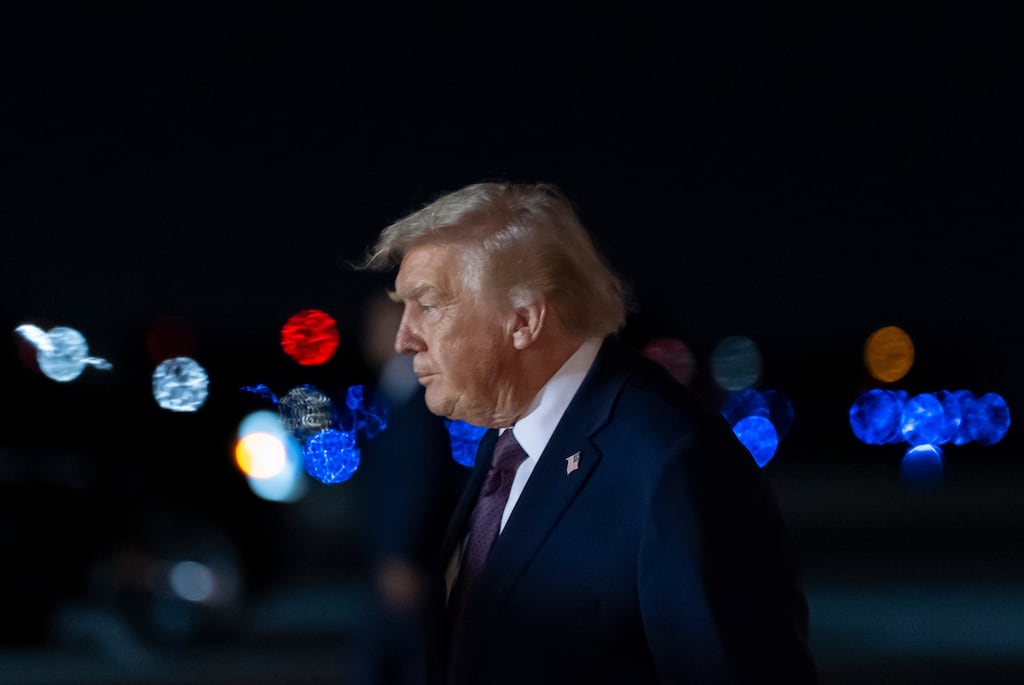 US president Donald Trump arrives on Air Force One at Palm Beach International Airport in Florida on Sunday. Photograph: Alex Brandon/AP