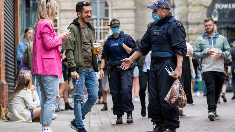 Gardaí on patrol in Dublin city centre on Sunday evening. Photograph: Tom Honan/The Irish Times