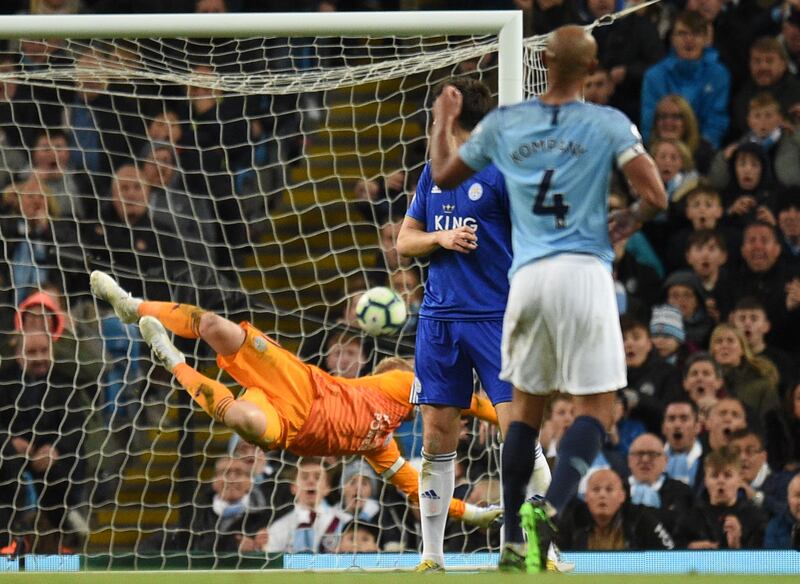 Vincent Kompany sees his shot against Leinster in May 2019 fly into the net to keep Manchester City on track for another Premier League title. Photograph: Oli SCARFF/AFP via Getty Images