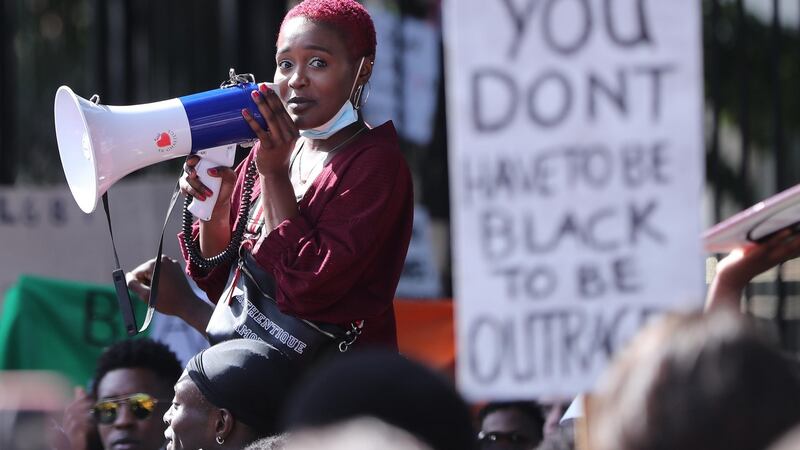 People at a Black Lives Matter protest rally outside the American embassy in Dublin. Photograph: Niall Carson/PA Wire