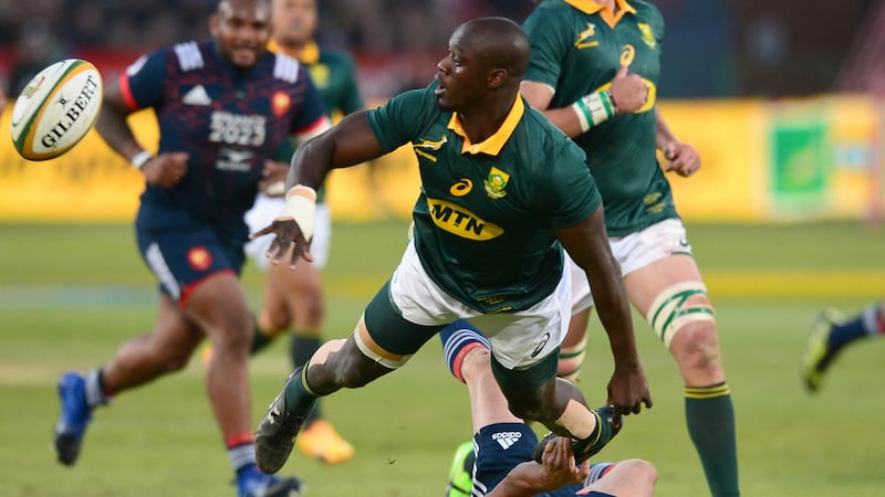 Raymond Rhule in action for South Africa on his debut against France at Loftus Versfeld in Pretoria in June 2017. Photograph: Lee Warren/Gallo Images via Getty Images