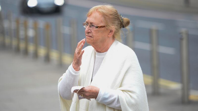 Joe McCann’s widow Anne leaves Belfast Crown Court after attending the trial of two former paratroopers who deny murdering her husband in Northern Ireland almost 50 years ago.  Photograph: Mark Marlow/PA Wire