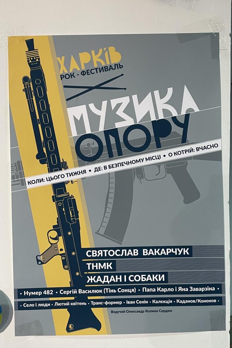 The poster for Saturday’s Music of Resistance festival in a bunker in Kharkiv