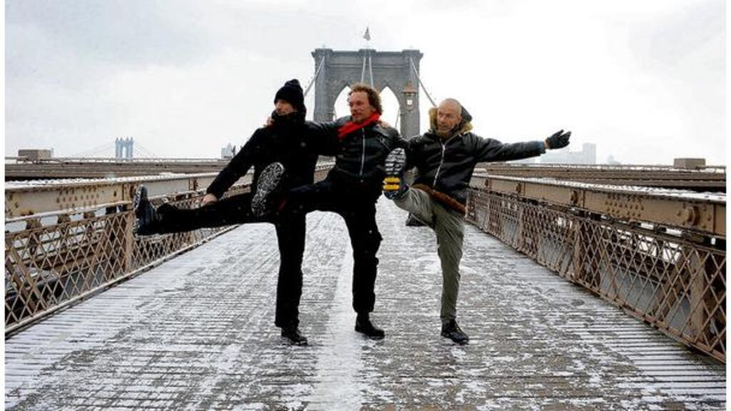 Contemporary Irish dancers Mikel Aristegui, Stephane Hisler and Matthew Morris on Brooklyn Bridge. They will be peforming Niche by Fearghus Ó Conchúir at the Baryshnikov Arts Center in New York this weekend as part of Culture Ireland's delegation of performers and promoters.