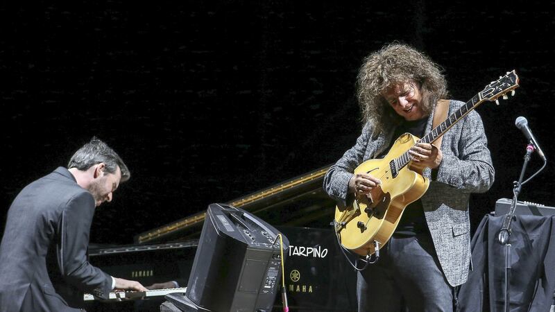 Gwilym Simcock and Pat Metheny performing at Arena Flegrea in Naples in 2016. Photograph:  Marco Cantile/LightRocket via Getty Images