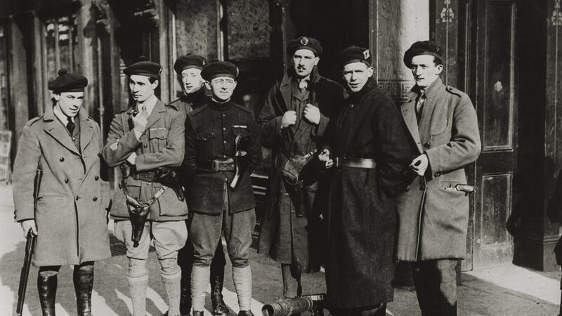 Black & Tans guarding Dublin street after a shooting on Gloucester Road.