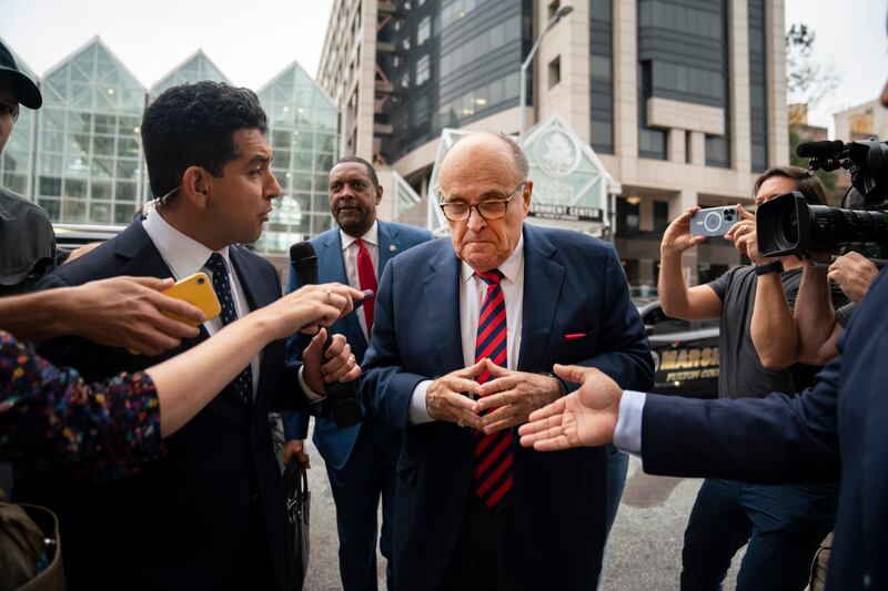 Rudy Giuliani on his way to appear before a grand jury at the Fulton County Courthouse in Atlanta, 2022. Photograph: Nicole Craine/the New York Times