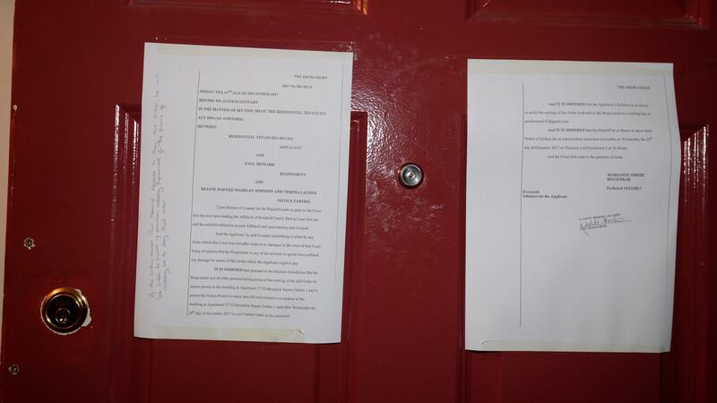 Notices on the door of the apartment that Verena Lauer, a student from Germany, was renting on Mountjoy Square. Photograph: Alan Betson