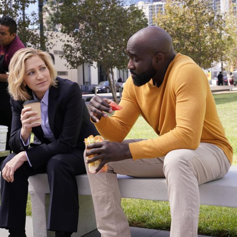 Edie Falco  and David St Louis in Tommy. Photograph: Cliff Lipson/CBS via Getty Images