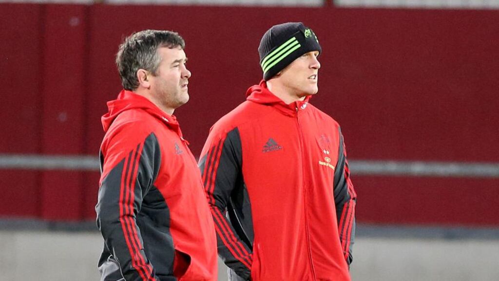 Munster head coach Anthony Foley with Paul O’Connell: “I know he’s contracted up to the end of next season so that’s the way I view it.” Photograph: Dan Sheridan/Inpho.