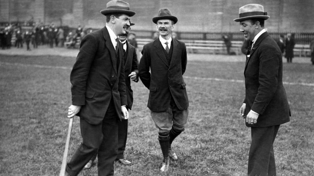 Michael Collins, Luke O’Toole and Harry Boland at Croke Park for the 1921 Leinster hurling final. Photo: ‘The GAA & Revolution in Ireland 1913-1923.