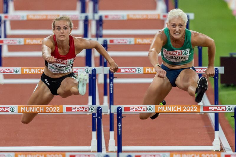 Sarah Lavin (right) came fifth in the 100m hurdles final. Photograph: Morgan Treacy/Inpho