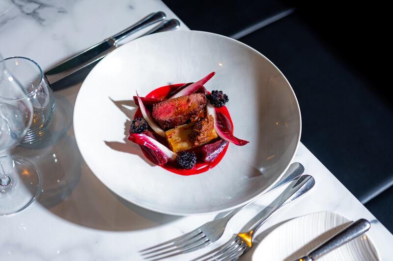 A dish featuring venison at The Club at Goffs in County Kildare. 