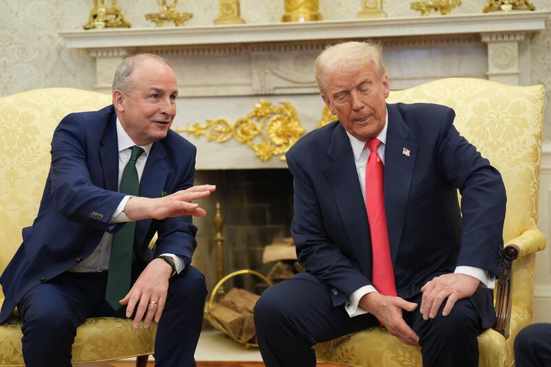 Taoiseach Micheál Martin and US president Donald Trump at the Oval Office. Photograph: Niall Carson/PA Wire