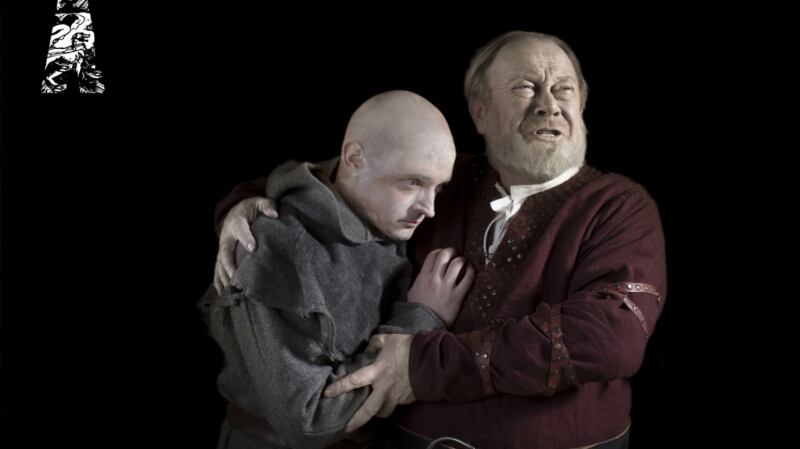 Hugh O’Connor as the Fool and Owen Roe as King Lear at the Abbey Theatre in Dublin 2013.  Photograph: Anthony Woods.