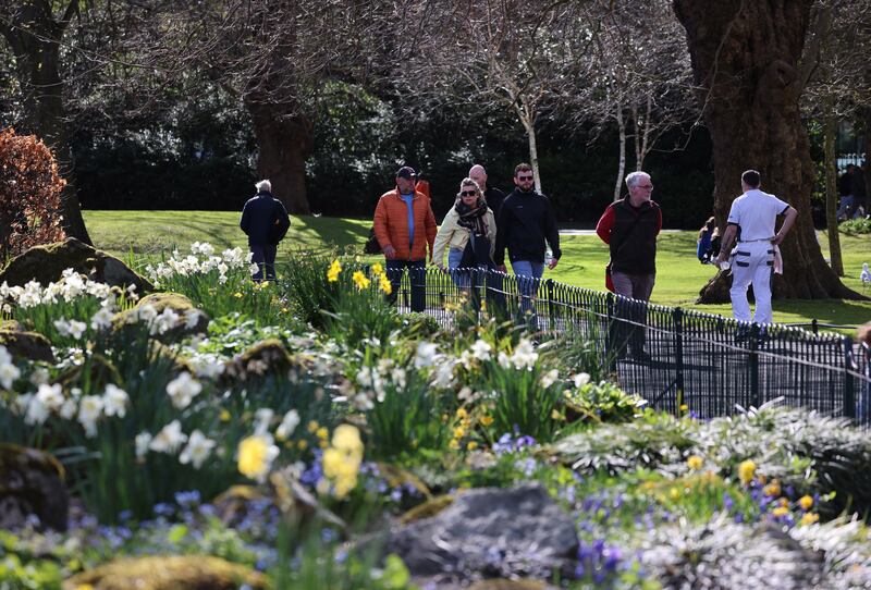 Walking in St Stephen's Green, Dublin on Sunday. Photograph: Dara Mac Dónaill 