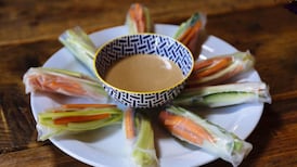 Rice paper vegetables with peanut sauce