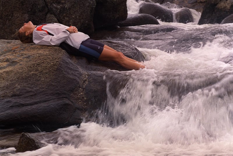 Sonia O'Sullivan cools down after training at Falls Creek, Australia, in January 2000. Photograph: Patrick Bolger/Inpho